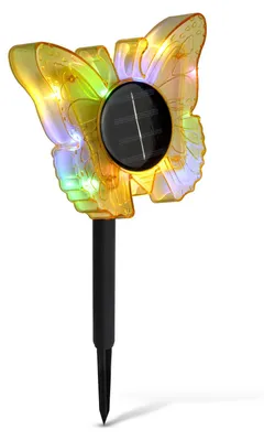 Zdjęcie produktu dla Solarna lampa ogrodowa „Motyl” w kolorze żółtym – zewnętrzna lampa LED – zmiana kolorów i ciepłe białe światło – reflektor – stopień ochrony IP44 – dekoracja ogrodu i tarasu – 1 sztuka [11749B]