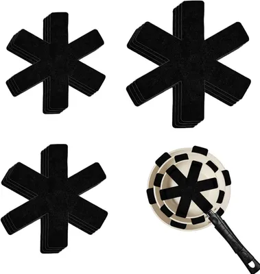 Productafbeelding van Pannenbeschermers Vilt - Potbeschermers Onderzetters - Keuken Organiseren - 3 Maten Bescherming - 38/35/26 cm - Zwart