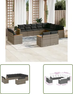 Produktbild von The Living Store 12-tlg. Garten-Sofagarnitur mit Kissen Grau Poly Rattan