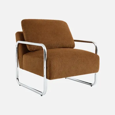Produktbild von sweeek - Vintage-Sessel mit verchromtem Gestell und Chenille-Bezug - Terracotta