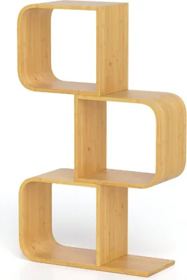 Produktbild von S-förmiges Bücherregal aus Bambus mit 3 Ebenen Standregal Würfelregal Büroregal 61 x 23 x 100 cm