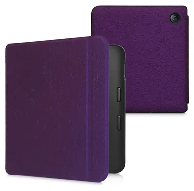 Produktbild von kwmobile Schutzhülle für Kobo Libra 2 Hülle - eReader Flip Case mit Auto Sleep Funktion - Geprägte Blumen mit Violett