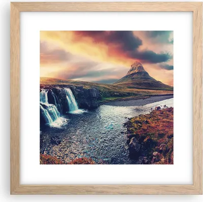 Produktbild von Gerahmtes Poster - Rahmen in heller Eiche - Wasserfall Himmel Berg - 30x30 cm - Wand Bild - Wanddeko - Wandbilder - Kunstposter - Wandposter - Bilderrahmen - Bilder - Kunstdruck - P2NAC30x30-5111