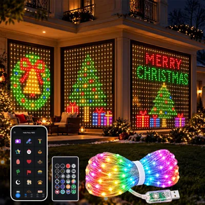 Produktbild von 400 LEDs Vorhang Lichter Fenster Smart Lichterkette 2×2m Lichtervorhang DIY 100+ Modi, App/Fernbedienung, RGB, Musik-Sync, Timer Weihnachtsbeleuchtung