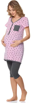 Produktbild von Bellivalini Damen Umstands Pyjama mit Stillfunktion BLV50-126 (Rosa Punkte/Graphite, XL)