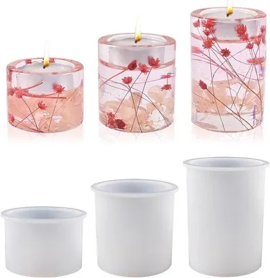 Produktbild von Silikon-Kerzen-Set mit 3 Größen - Kerzen selbst herstellen - silikonische Kerzenhalter - Gießform für Epoxidharz - Aromatherapie-Kerzenzubehör