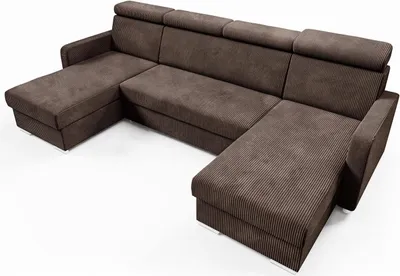 Zdjęcie produktu dla LIKMA Narożnik 274 cm Czekoladowy Rozkładany MAKO Kształt U z Funkcją Spania (254x125 cm) i Pojemnikiem na Pościel Sofa z Regulowanymi Zagłówkami