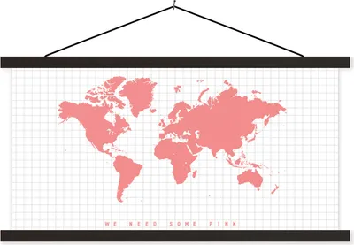 Produktbild von MuchoWow® Textilposter Weltkarte - Rosa - Modern 120x60 cm mit schwarzem Rahmen - Dekoration Schlafzimmer