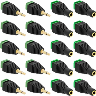 Produktbild von 10x Klinken Stecker + 10x Buchsen 3,5mm Adapter > Terminalblock 2 Pin Schraub Klemme Set