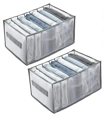 Produktbild von Omgoods – Kleiderschrank-Organizer, extra groß – 2 Stück – 6 Fächer – Faltbar – Nylon – 44 x 28 x 22 cm – Aufbewahrungsbox