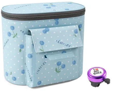 Image de Sacoche de vélo pour enfants Unyqoos®, étanche, dimensions 22 x 20 x 14 cm, tissu Oxford, fermeture éclair, fixation à scratch, inclut une cloche de vélo très sonore