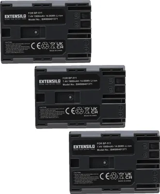 Produktbild von EXTENSILO 3x Akku kompatibel mit Canon MV530i, MV500i, MV500, MV650i, MV630i, MV600i, MV550i, MV730i, MV700i, MV700 Kamera (1900 mAh, 7,4 V, Li-Ion)