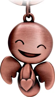 Image de FABACH Ange gardien Porte-clés Happy avec cœur - Mignon pendentif ange en métal - Cadeau porte-bonheur voiture partenaire - Conduite prudente