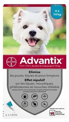 Obrázok produktu pre ADVANTIX Antiparazitárny roztok pre psov, malé plemená (4 až 10 kg), 4 pipety