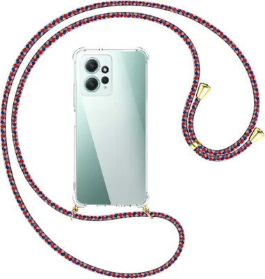 Produktbild von Handykette Backcover-Schutzhülle mit Band (Metall goldfarben) für Xiaomi Redmi Note 12 4G (6.67'') - silber/blau/rot