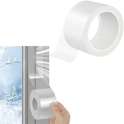 Obrázek produktu pro Průhledná větruodolná páska – 50 mm x 10 m – samolepicí – vodotěsná a tepelně izolační – ochrana proti průvanu – průhledná