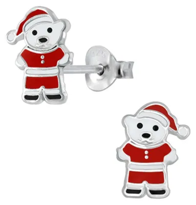 Produktbild von Kinder Ohrstecker Silber: Weihnachtsohrringe "Weihnachtsbär"