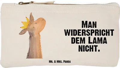 Produktbild von Mr. & Mrs. Panda Federtasche Lamakopf König Größe S Klein - Weiß - Geschenk, Schulmäppchen, Lamas, Lama, Mama, Papa, Etui, Vorgesetzter, Abitur, Federmappe, Kulturbeutel