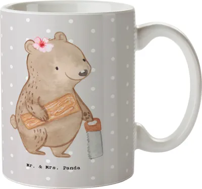 Produktbild von Mr. & Mrs. Panda Kaffeebecher Tischlerin Herz - Grau Pastell - Geschenk, Tasse, Pott, Keramiktasse, Trinkbecher, Bedruckte, Kaffeetasse