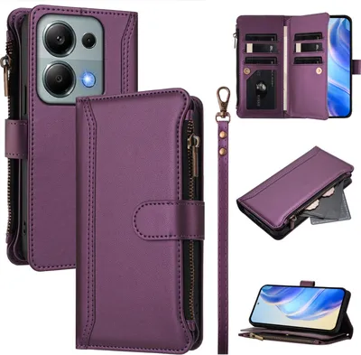 Obrázek produktu pro Pouzdro pro Xiaomi Redmi Note 13 Pro 4G/Poco M6 Pro 4G, zipem, peněženkovéPolyuretankožené flip pouzdro s kapsami na karty, stojánkem a poutkem na ruku Fialová