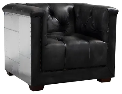 Obrázek produktu pro Křeslo z pravé kůže černé Křeslo z pravé kůže design letadlo křeslo letec