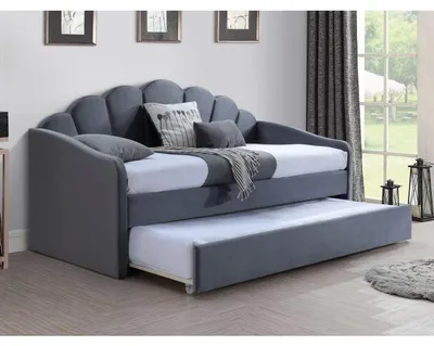 Image de Lit simple avec un couchage supplémentaire en velours - Gris - L 200 cm x l 90 cm