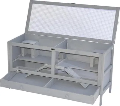 Produktbild von Indoor-Kleintierkäfig grau – Polycarbonatfront & 2 Ebenen – 92 × 34 × 48 cm