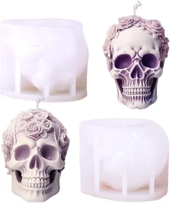 Imagen del producto de Molde de silicona, diseño de cráneo y rosa en 3D, 2 unidades, para decoración de Halloween