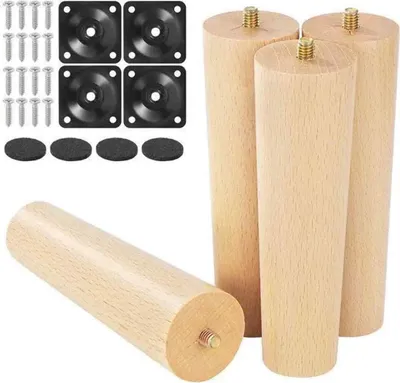 Produktbild von Holzmöbelbeine 4 Stück, 15 cm Höhe, Sofabeine Mit Montageplatte Und Rutschfesten Gummipads, Für Tisch Bett Sofa