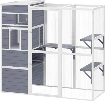 Produktbild von PawHut Katzengehege Outdoor Katzenhaus Holz mit 3 Plattformen wetterfestem Dach