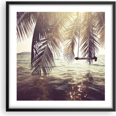 Produktbild von Gerahmtes Poster - Schwarzer Rahmen - Meer Palme Wasser - 50x50 cm - Wand Bild - Wanddeko - Wandbilder - Kunstposter - Wandposter - Bilderrahmen - Bilder - Kunstdruck - Wandbild - P2BAC50x50-3634