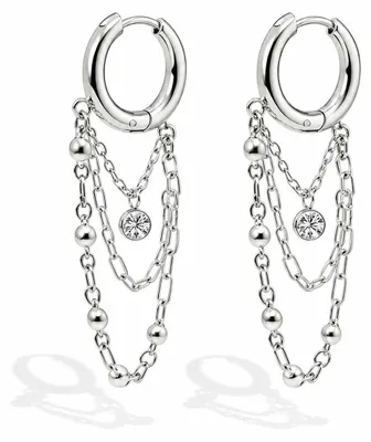 Produktbild von Ohrringe mit Kette Gold- Silberfarben  Kreolen Straß Yehwang – Silber