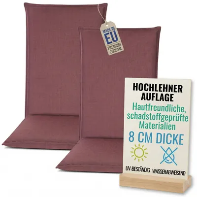 Produktbild von Pillows24 - 2x Hochlehner Auflagen 120x50x8 cm | Bequeme & Wetterfeste Gartenstuhlauflagen | Sitzkissen für  Gartenmöbel |   EU | Pflaume