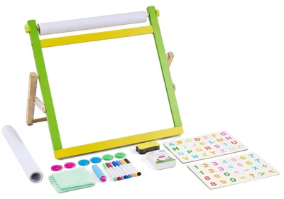 Image de Chevalet de table pour enfants VEVOR, chevalet artistique double face en bois 3 en 1 pour enfants avec tableau blanc magnétique, tableau à craies, rouleau de papier, planche à dessin pliable et portable avec accessoires de peinture