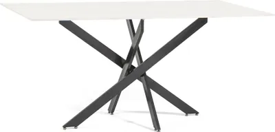 Produktbild von Rechteckiger Tisch mit gehärteter Glasplatte in Marmoroptik und gekreuztem Metallgestell – modernes, elegantes und stabiles Design für Küche, Esszimmer, Wohnzimmer und Büro – MORGAN – Rosa Marmor/Dunkelgrau