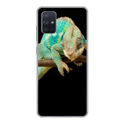 Produktbild von MuchoWow® Handyhülle Schutzhülle Hülle für Samsung Galaxy A71 Chamäleon - Zweig - Pastell Silikon Softcase Handy Hülle - Kartenbesitzer