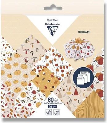 Obrázok produktu pre Sada papierov Clairefontaine Origami Autumn, mix veľkostí 60 listov