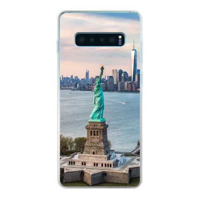 Produktbild von MuchoWow® Handyhülle Schutzhülle Hülle für Samsung Galaxy S10 Plus Freiheitsstatue mit der Skyline von New York Silikon Softcase Handy Hülle - Schutzhülle