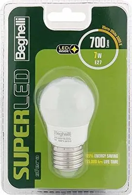 Image de Beghelli Ampoule LED E27 7W Blanc Chaud 3000K Equivalent 50W Globe 700lm