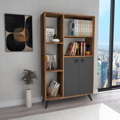 Obrázek produktu pro Skye Decor, Meldan - světlý ořech, antracit, knihovna, světlý ořech, 100 % MELAMINOVANÉ PANELY, 80 x 25 x 135,6 cm