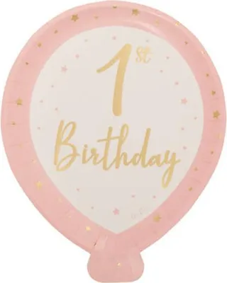 Produktbild von 8 Papp Teller 1. Geburtstag Ballonparty in Rosa und Gold