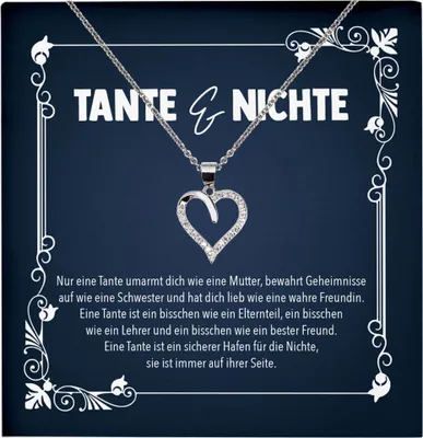 Produktbild von 22Feels Tante Geschenk von Nichte Silber 925 Herz Halskette mit Karte Frauen Collier Geburtstag Weihnachten Anhänger mit Zirkonia-Steinen (Damen Silber 925/000 Schmuck)