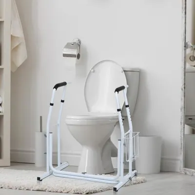 Image de Jiubiaz WC verticalisateur Tabouret de douche & siège de douche Poignée pliante incl. panier de rangement Support de toilette mobile antidérapant