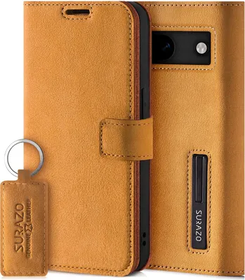 Produktbild von SURAZO Handyhülle für Google Pixel 8a Hülle Leder – Klappbarleder Schutzhülle RFID Schutz Standfunktion  Lederhülle Camel