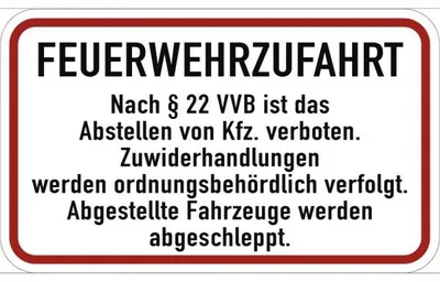 Produktbild von Dreifke® Schild Feuerwehrzufahrt Nach § 22 VVB ist ..., Alu, 500x300 mm
