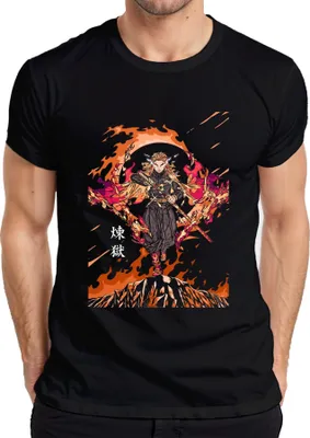 Obrázok produktu pre pánske tričko Rengoku Hashira Anime Sword Fire Gift Collector, čierne, XXL