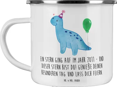 Produktbild von Mr. & Mrs. Panda Teetasse 2011 Geburtstag Stern - Weiß - Geschenk, Geburtstagsfeier, Emaille Tasse, Pott, geboren, wertvoll, Teebecher, becher, Happy Birthday, Haferl