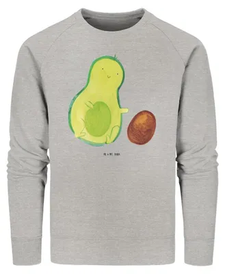 Produktbild von Mr. & Mrs. Panda Bio Baumwoll Pullover Avocado Kern rollt Größe S - Heather Grey - Geschenk, Sweatshirt, Baby, Liebe, Geburtstag, Sweater, Säugling, Pulli