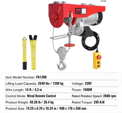 Image de Cric électrique, hauteur de levage de 12 m, moteur en cuivre puissant, 1190 kg