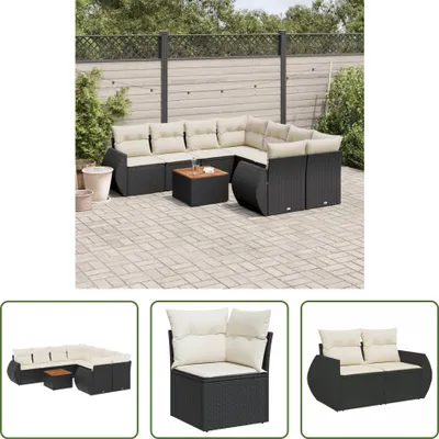 Produktbild von The Living Store 9-tlg. Garten-Sofagarnitur mit Kissen Schwarz Poly Rattan